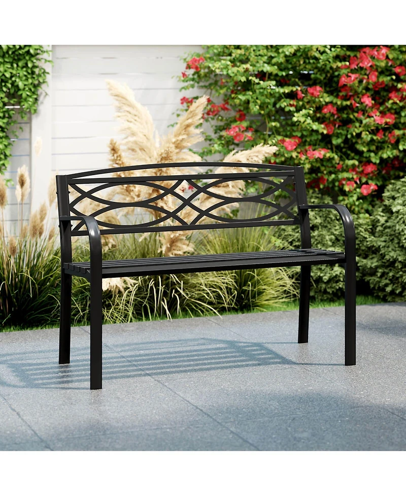 Costway Outdoor Bench 45.5" Patio Garden Bench with Backrest Curved Armrests for Backyard