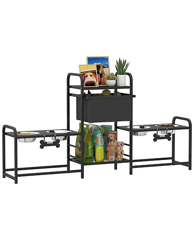 PawHut Dog Bowl Sd with 2 Feeding Stations, Elevated Dog Bowls,