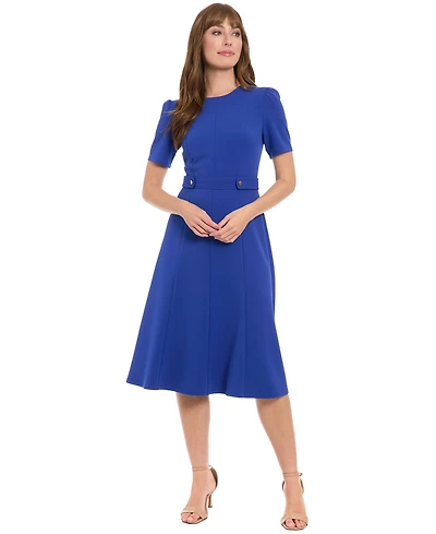 London Times Women's Side Tab Crewneck A-Line Dress