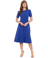 London Times Women's Side Tab Crewneck A-Line Dress