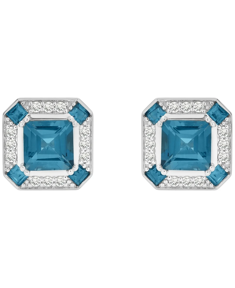 Macy's Lab Grown White Sapphire (1/4 ct. t.w.) and London Blue Topaz (3-1/3 ct. t.w.) Square Earrings in Sterling Silver