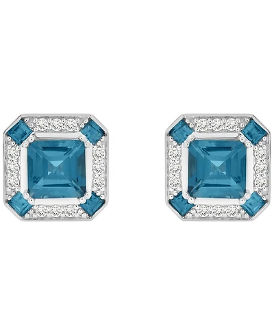 Macy's Lab Grown White Sapphire (1/4 ct. t.w.) and London Blue Topaz (3-1/3 ct. t.w.) Square Earrings in Sterling Silver