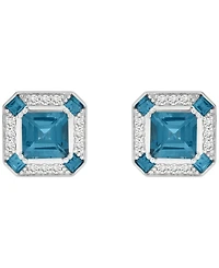 Macy's Lab Grown White Sapphire (1/4 ct. t.w.) and London Blue Topaz (3-1/3 ct. t.w.) Square Earrings in Sterling Silver
