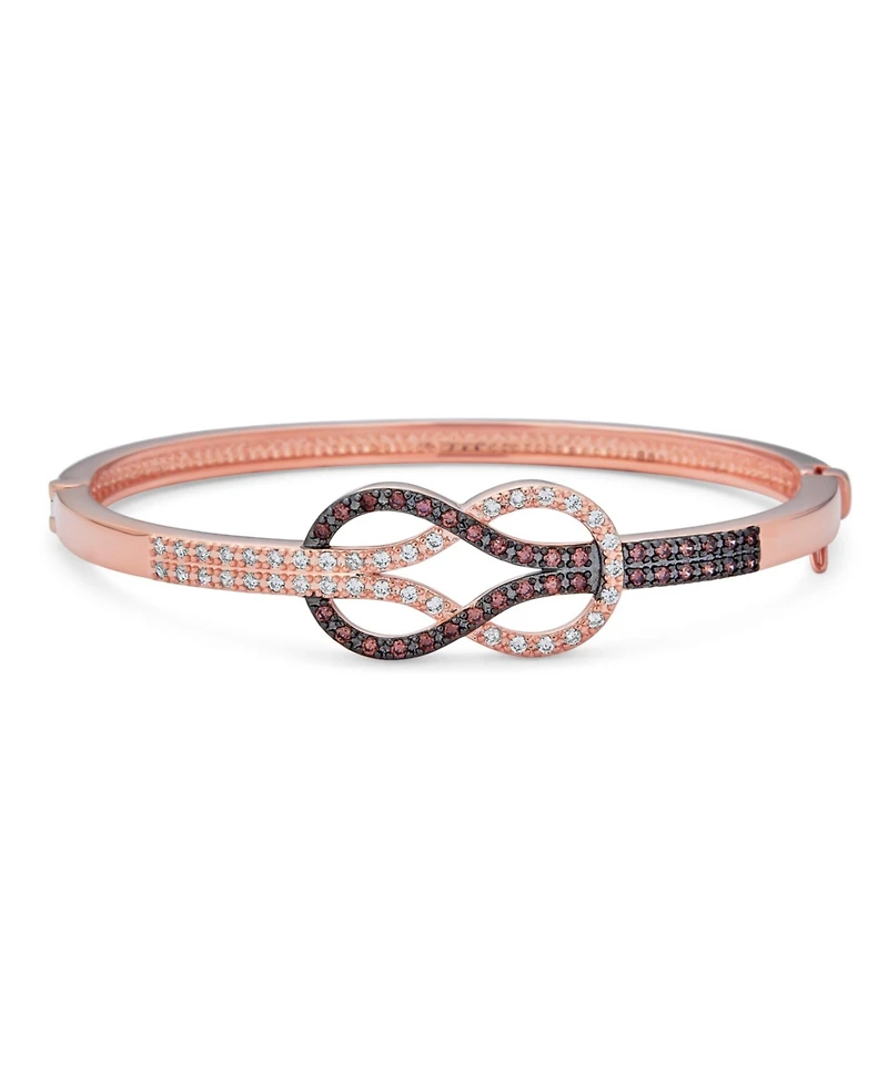 Bling Jewelry Tri-Tone Love Knot Bangle Bracelet and Cz Petal Cubic Zirconia Stud Earring Jewelry Set Rose Gold Plated