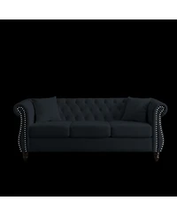 Simplie Fun Black Velvet Chesterfield Sofa, 3-Seater, Tufted Couch