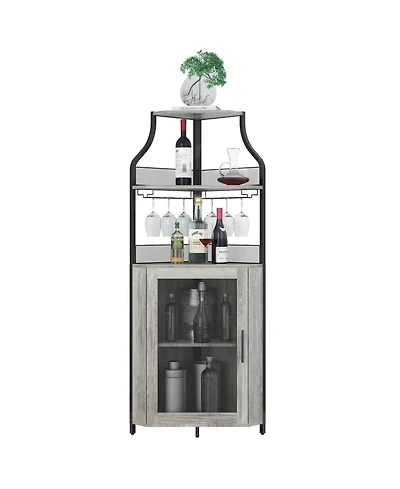 gaomon Corner Bar Cabinet with Glass Holder, Industrial Wine Cabinet with Adjustable Shelf
