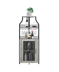 gaomon Corner Bar Cabinet with Glass Holder, Industrial Wine Cabinet with Adjustable Shelf