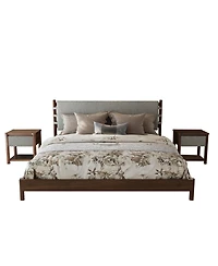 Streamdale Furniture Modern King Bed Frame Set with 2 Nightstands, Light Gray Wood Platform Bed