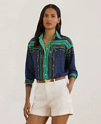 Lauren Ralph Lauren Womens Relaxed Fit Belting Polka Dot Shirt