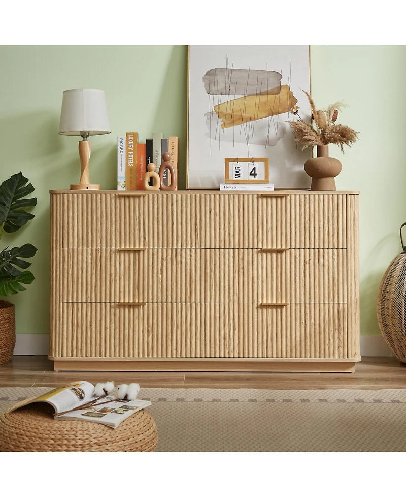 Streamdale Furniture Modern 6-Drawer Dresser, Wide Chest, Walnut