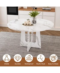 Streamdale Furniture Streamdale 47" Round White Marble Farmhouse Dining Table