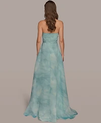 Donna Karan New York Women's Floral Print Strapless Ball Gown
