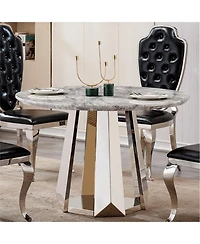 Streamdale Furniture 47" Round Marble Dining Table with Stainless Steel Base
