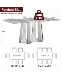 Streamdale Furniture Marble Dining Table for 6, 70" Faux Marble Rectangle Table with Stainless Steel Base (Silver, Grey