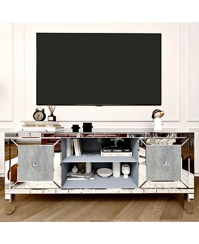 Streamdale Furniture Mirrored Tv Stand - Crushed Diamond Doors