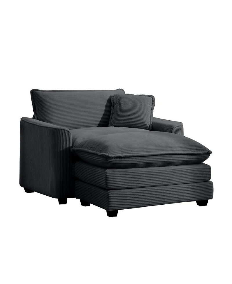 Streamdale Furniture Grey Corduroy Deep Seat Chair with Footstool & Pillow