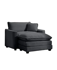 Streamdale Furniture Grey Corduroy Deep Seat Chair with Footstool & Pillow