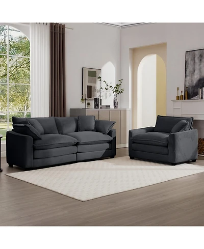 Streamdale Furniture Grey Corduroy Sofa Set (Single & 3-Seater)