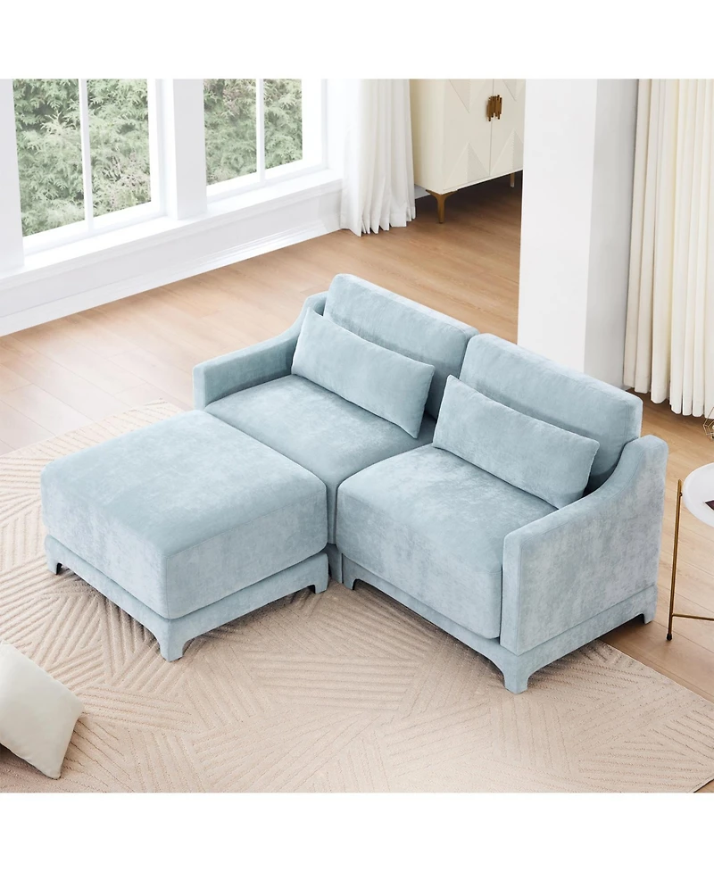 Streamdale Furniture Chenille 2-Seater Sofa w/ Ottoman & Pillows - Sky Blue