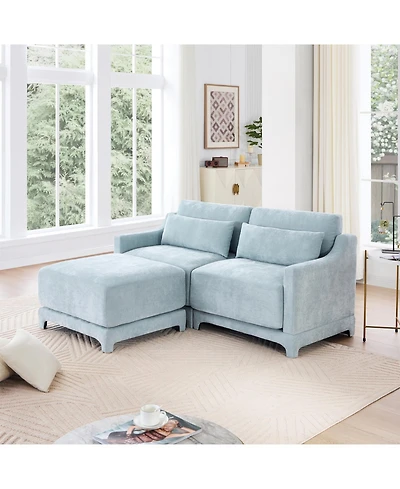 Streamdale Furniture Chenille 2-Seater Sofa w/ Ottoman & Pillows - Sky Blue
