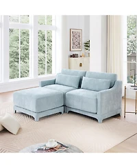 Streamdale Furniture Chenille 2-Seater Sofa w/ Ottoman & Pillows - Sky Blue