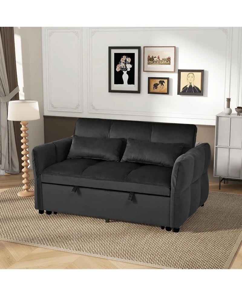 Streamdale Furniture 3-in-1 Velvet Pull-Out Couch Bed with Reclining Backrest & Pillows