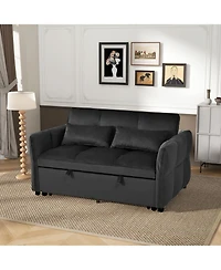 Streamdale Furniture 3-in-1 Velvet Pull-Out Couch Bed with Reclining Backrest & Pillows
