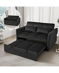 Streamdale Furniture 3-in-1 Velvet Pull-Out Couch Bed with Reclining Backrest & Pillows
