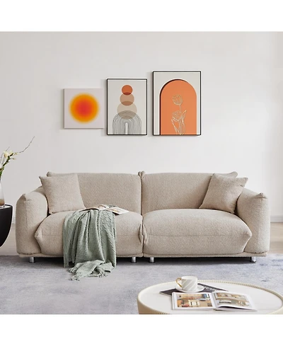 Streamdale Furniture Oversized Sherpa Loveseat Sofa with Metal Legs - Camel