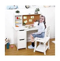 Gaomon Kids Study Desk with Chair, White Desk Set for Kids, Student Writing Desk with Bookshelf, Bulletin Board and Cabinets for Boys and Girls