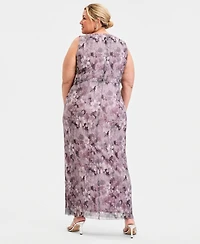 Connected Plus Pleated Printed V-Neck Dress