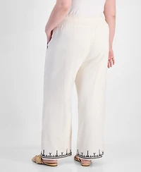 And Now This Trendy Plus Embroidered Cotton Wide Leg Pants, Macy's Exclusive