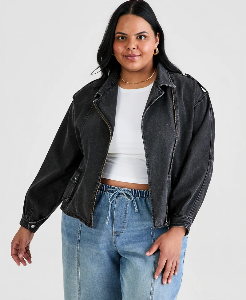 And Now This Trendy Plus Denim Moto Jacket, Macy's Exclusive