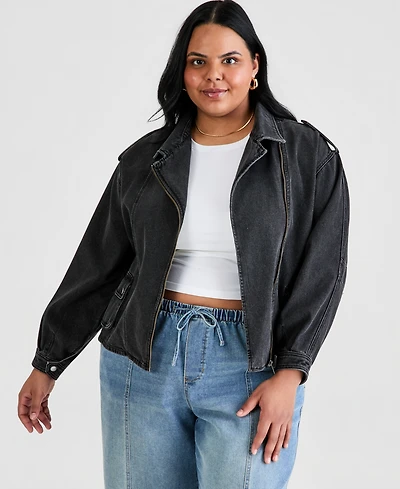 And Now This Trendy Plus Denim Moto Jacket, Macy's Exclusive