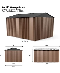 Gaomon 8x12FT Metal Outdoor Storage Shed, Lockable Tool Shed with Sloped Roof for Backyard, Patio, Garage, Lawn