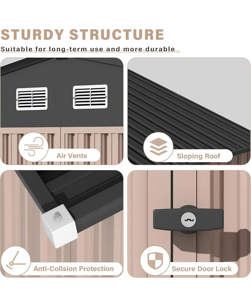 Gaomon 6x8x6.4FT Outdoor Storage Shed, Large Metal Garden Tool Shed with Lockable Doors & Air Vents for Backyard and Patio