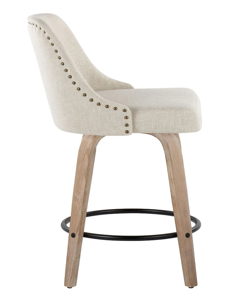 Lumisource Fabric Studded Marcel Transitional Fixed-Height Counter Stool, Set of 2