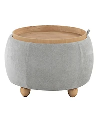 Lumisource 14.75" Fabric Tray Pouf Contemporary Storage Ottoman