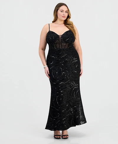 Say Yes Plus Sequinned Mermaid Gown