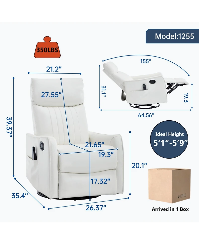 Streamdale Furniture Heat Massage Manual Recliner Chair with Rocker & Swivel