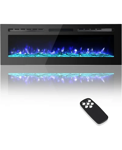 Gaomon 60" Recessed & Wall Mounted Electric Fireplace, Ultra-Thin, Remote, Timer, 12 Colors, 5 Speed, 750/1500W