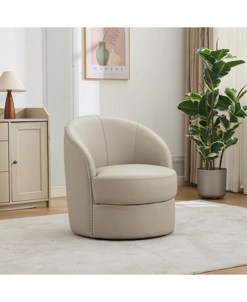 Streamdale Furniture Gream Leather Swivel Chair, 360 Spin, Mid-Century Modern Lounge Chair