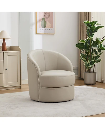 Streamdale Furniture Gream Leather Swivel Chair, 360 Spin, Mid-Century Modern Lounge Chair