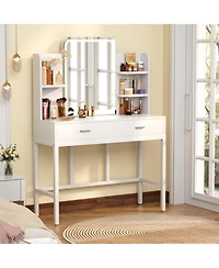 Aheaplus Makeup Vanity with Mirror and Lights, Table Drawers
