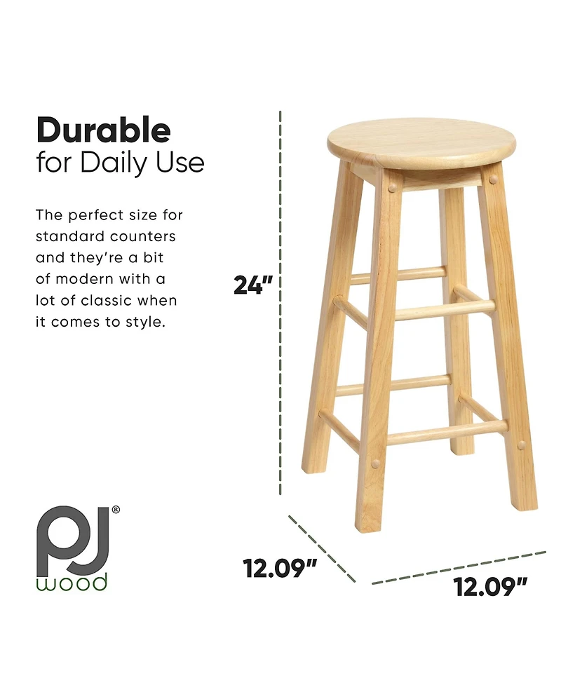 Pj Wood Classic Round-Seat 24" Tall Kitchen Counter Stools, Natural, Set of 2
