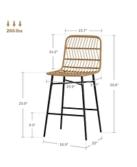 Homcom Rat Counter Height Bar Stools Set of 2 Barstools with Back,