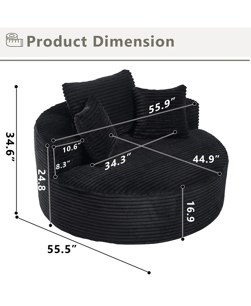 Boyel Living Round Sofa Bed with Memory Foam Sectional Couches for Room