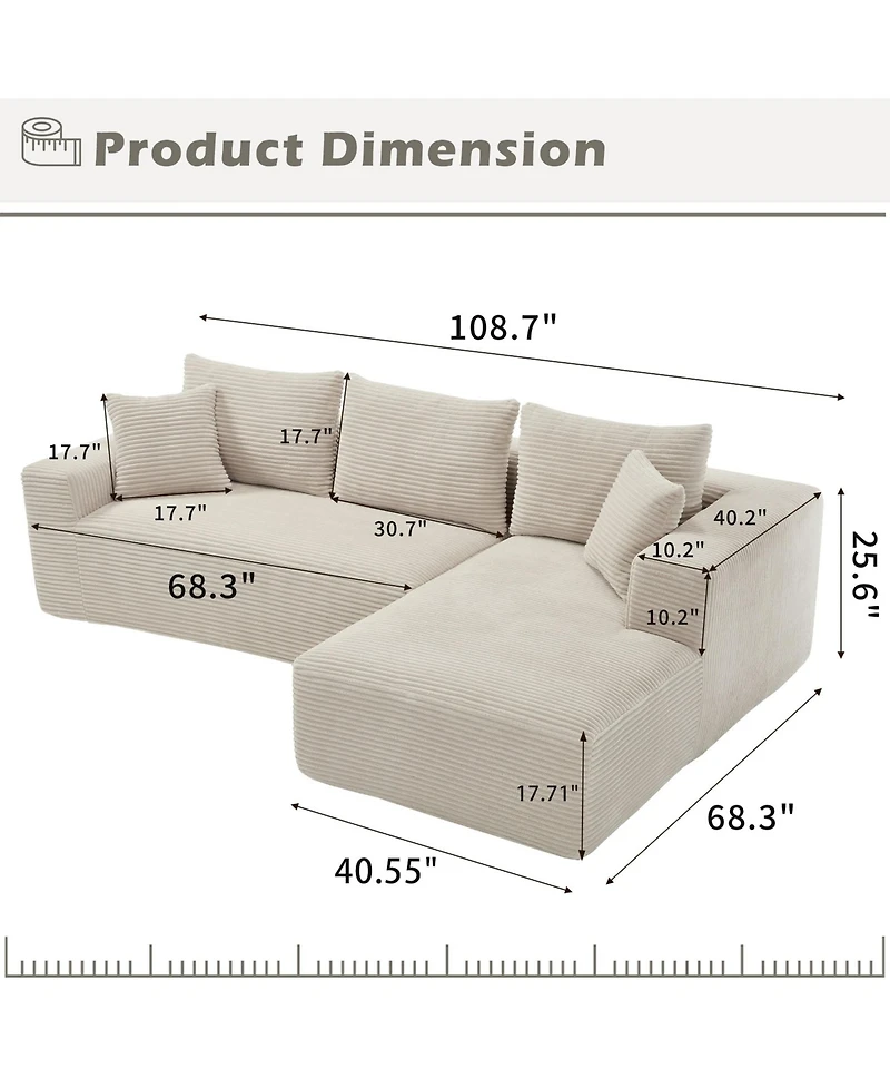 Boyel Living Modular Sectional Sofa Couches L-Shape Couch 3 Seat Memory Foam Couches, Cloud with Right Chaise.