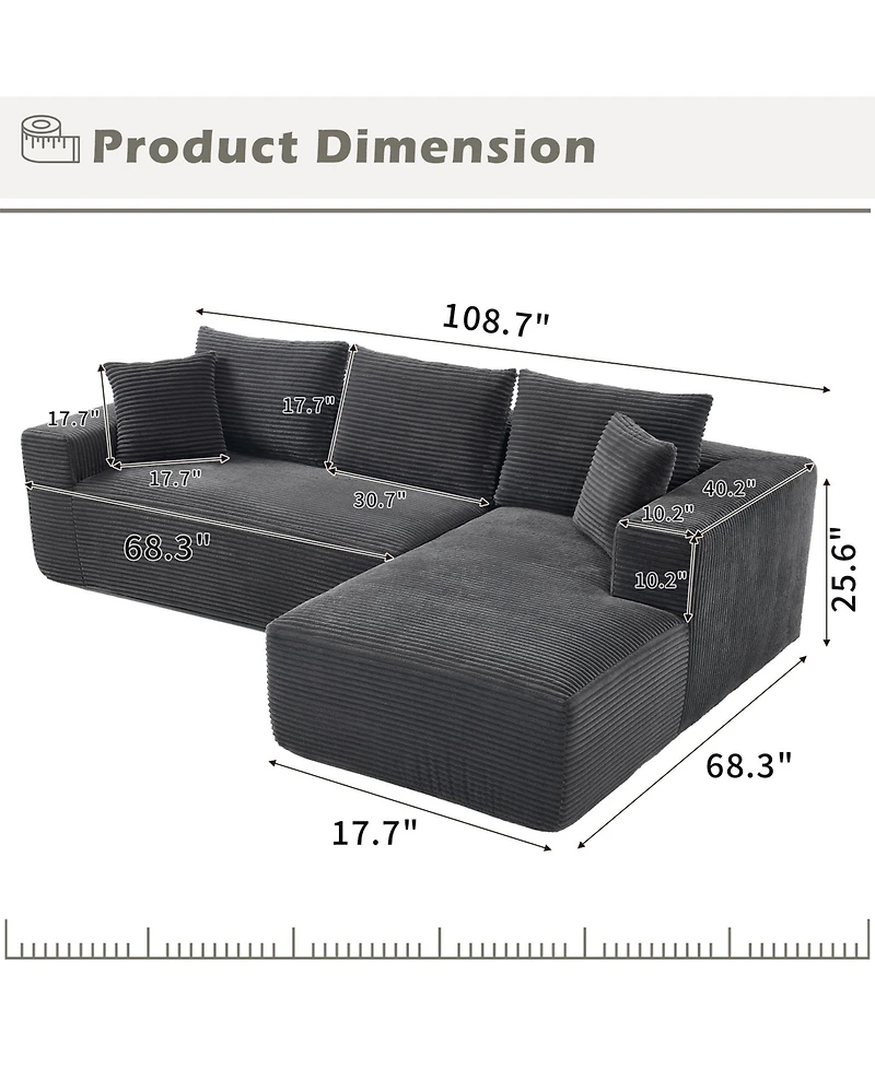 Boyel Living Modular Sectional Sofa Couches L-Shape Couch 3 Seat Memory Foam Couches, Cloud with Right Chaise.
