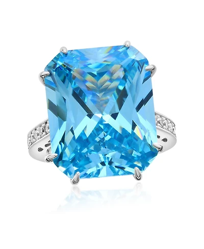 Suzy Levian New York Gala Collection Sterling Silver Large Firework Emerald-Cut Cubic Zirconia Cocktail Ring